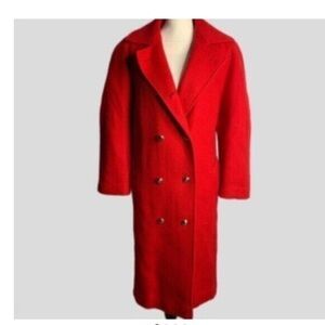 Vintage J.G. Hook Red Double-Breasted 100% Wool Long Coat